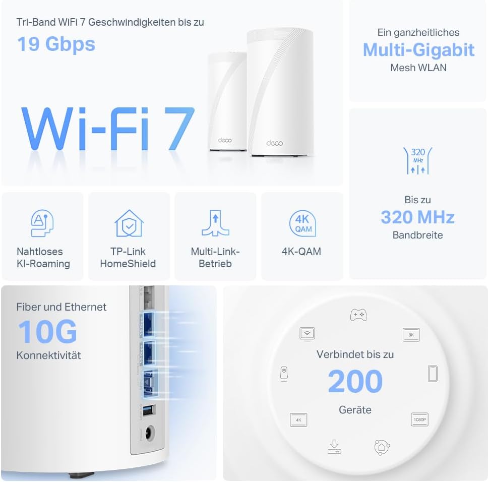 TP-Link Deco BE85 Wi-Fi 7 Mesh WLAN System – Ultra-Schneller Tri-Band Router