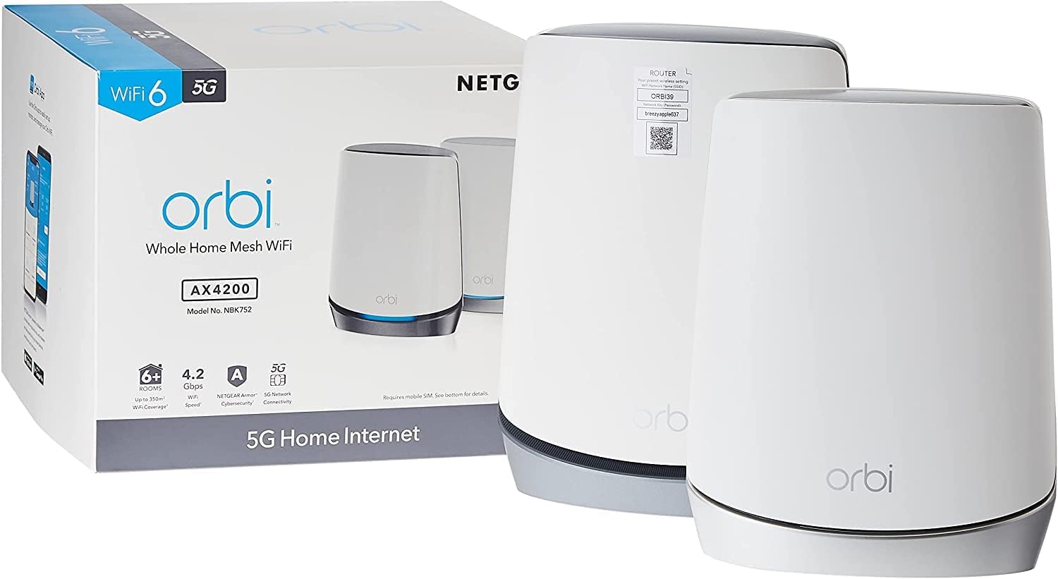 NETGEAR Orbi NBK752 5G LTE WiFi 6 Mesh System – AX4200 Tri-Band WLAN Router für Zuhause