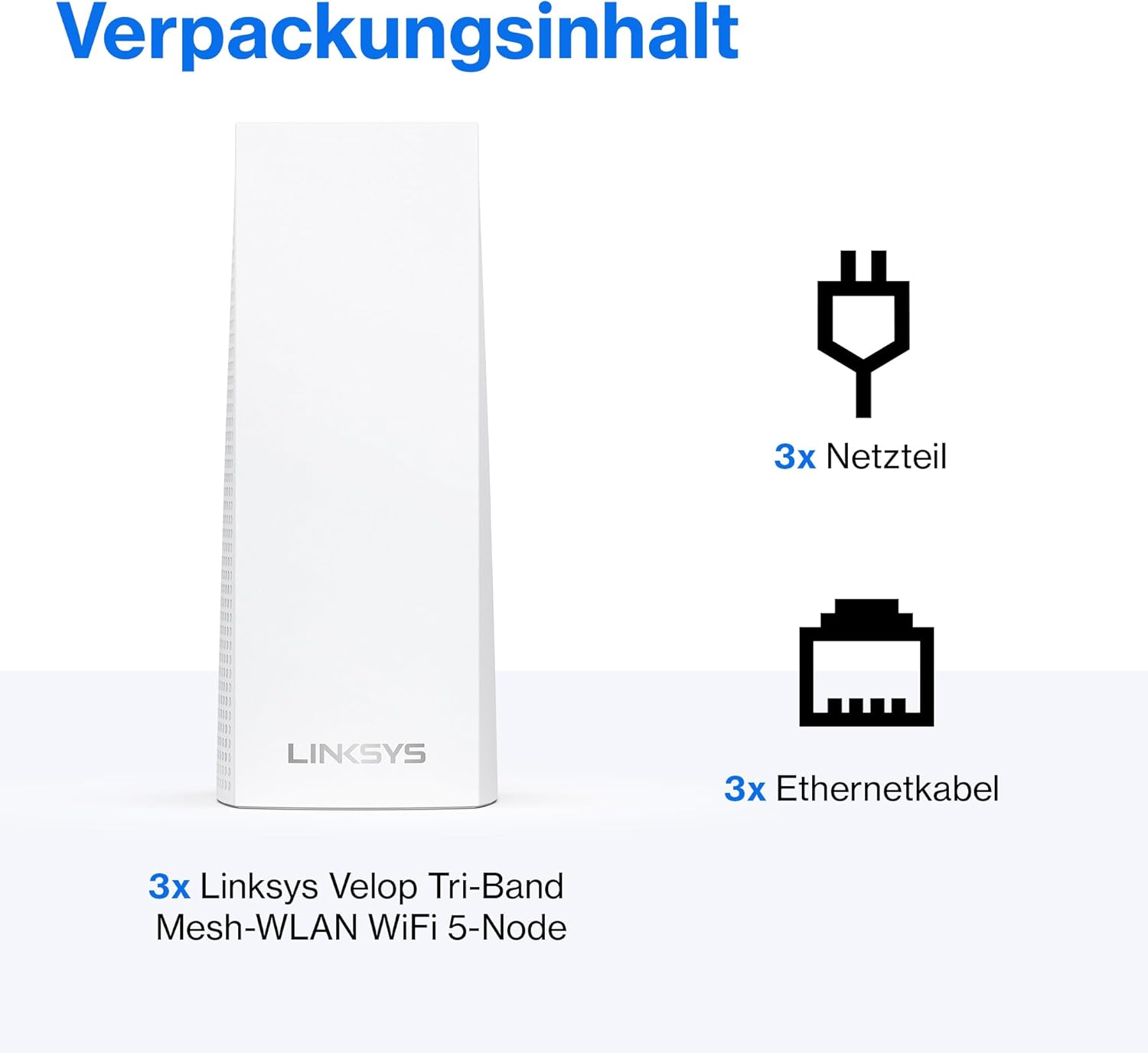Linksys Velop AC6600 Tri-Band Mesh WLAN System 3er-Pack für 4+ Schlafzimmer