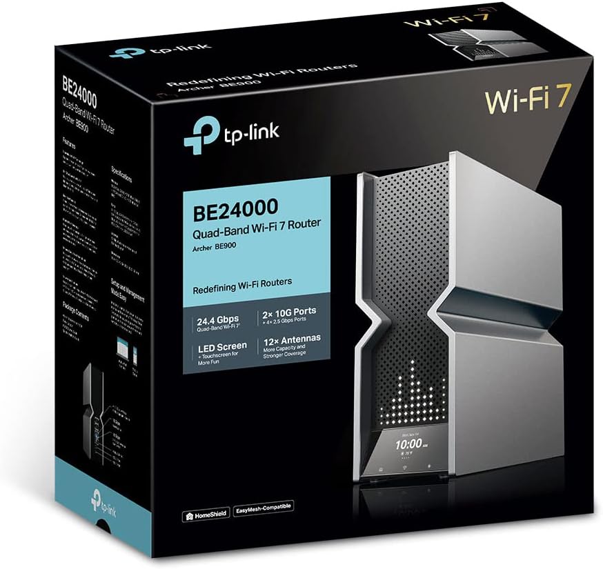TP-Link Archer BE900 WiFi 7 Router: Leistungsstarkes Quad-Band BE24000 mit 10G Ports, Touchscreen