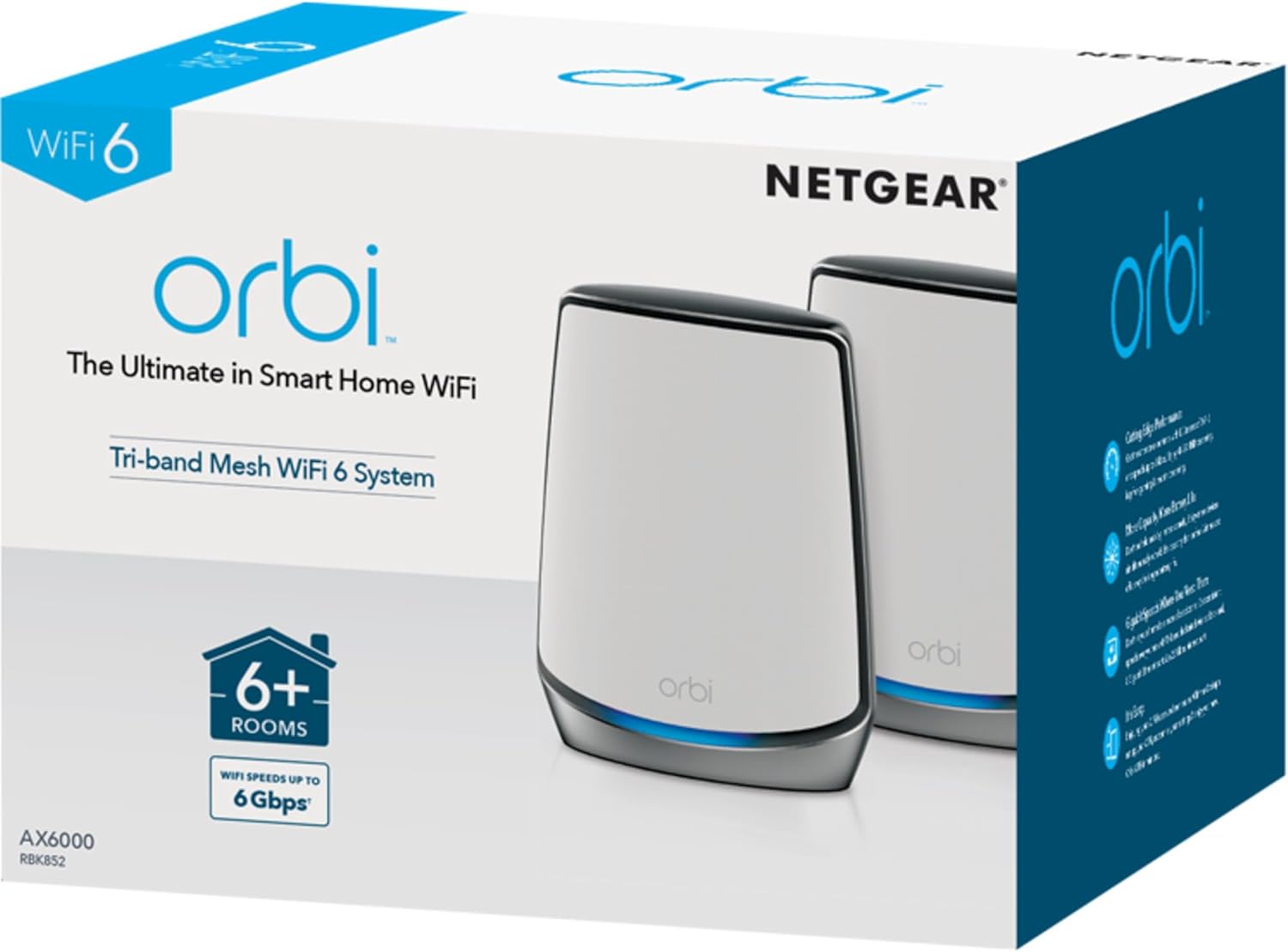 NETGEAR Orbi RBK852 AX6000 WiFi 6 Tri-Band Mesh WLAN System