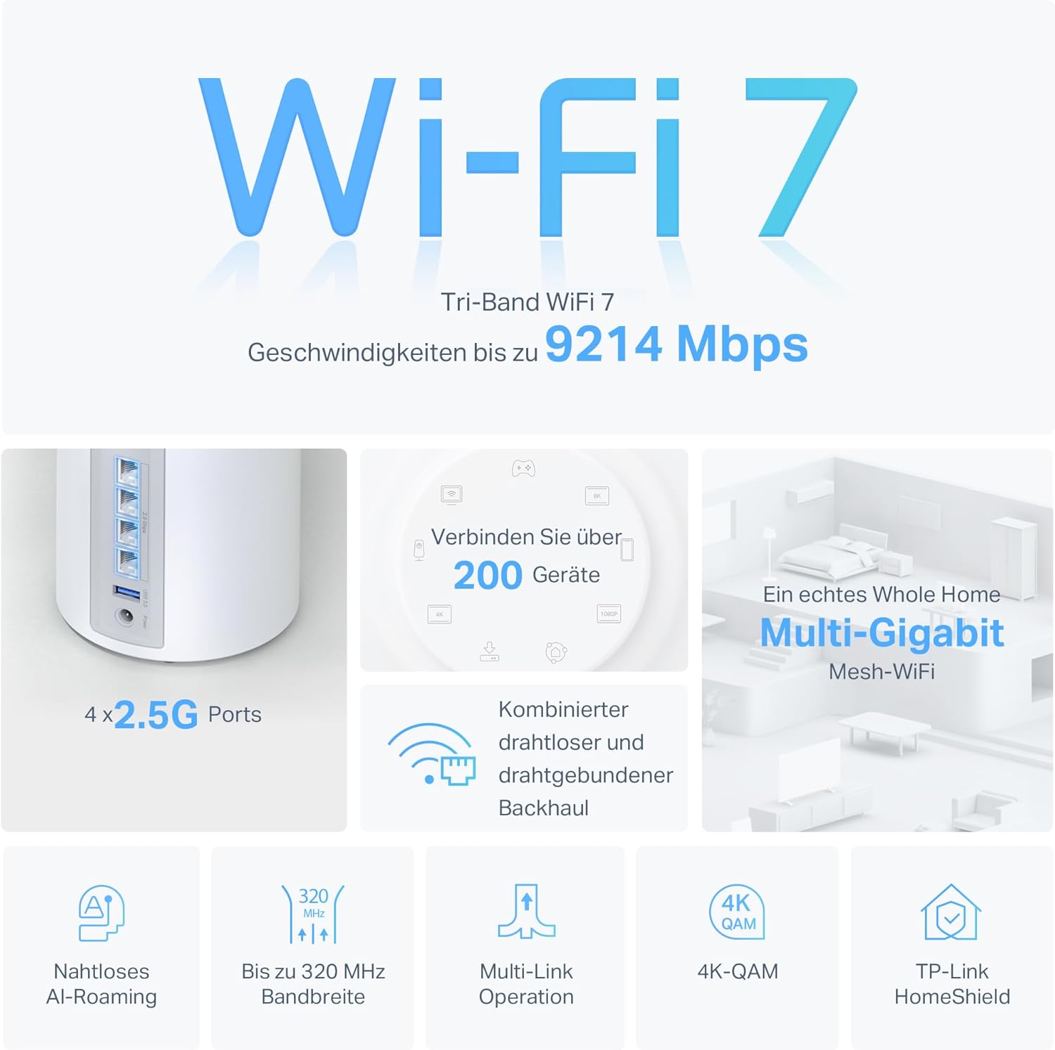 TP-Link Deco BE65 Wi-Fi 7 Mesh System BE9300 Tri-Band 9 Gbit/s WLAN