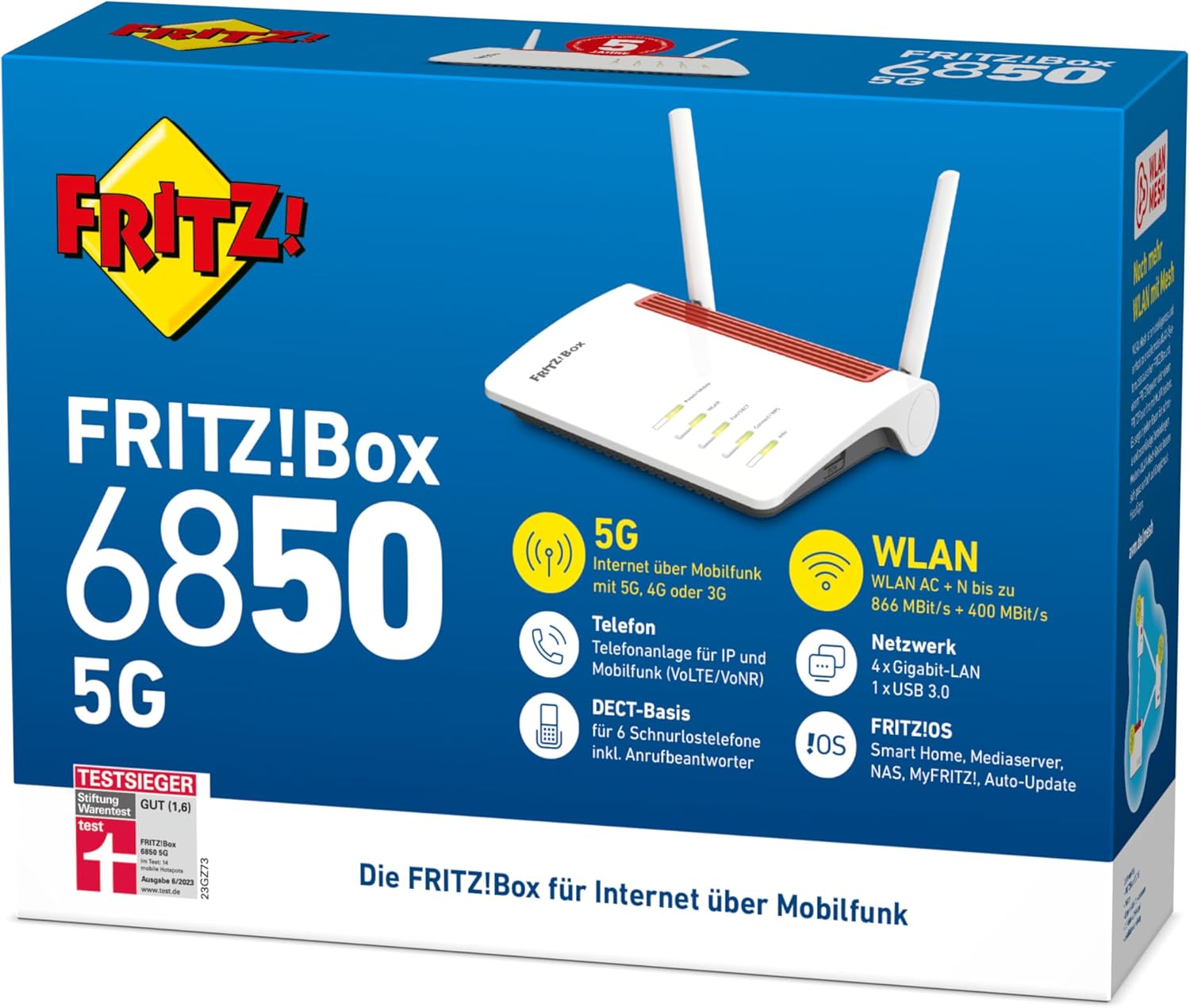 FRITZ!Box 6850 5G: Mobiler Highspeed-Router, WLAN AC+N, DECT-Basis, USB 3.0