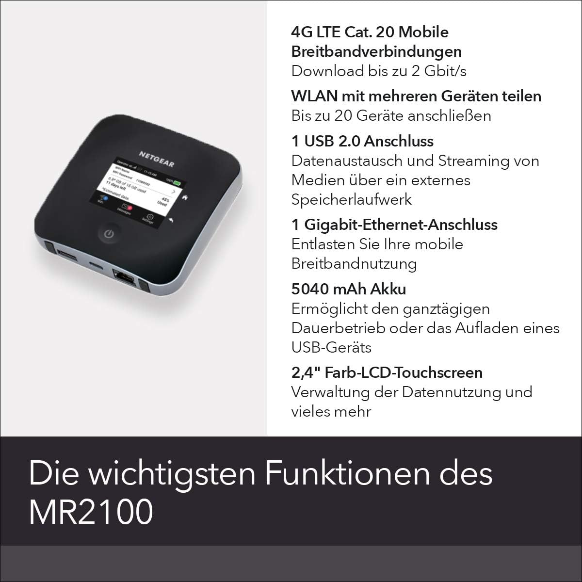 NETGEAR Nighthawk M2 Mobiler 4G LTE WLAN Router Hotspot für 20 Geräte SIM-Karte