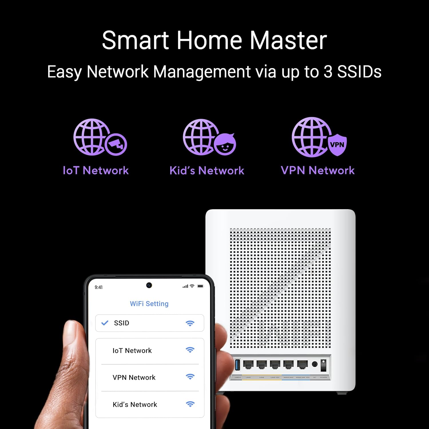 ASUS ZenWiFi BQ16 WiFi 7 Quad-Band Mesh Router, BE2500, 10G Ports, Smart Home, VPN
