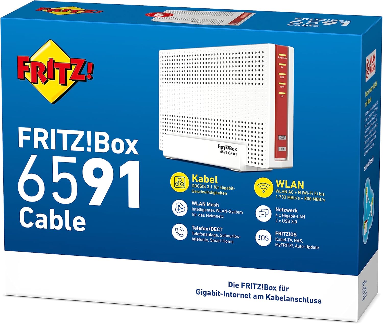 AVM FRITZ!Box 6591 Kabel Router: DOCSIS 3.1, Dual-WLAN AC+N, VoIP-Telefonanlage