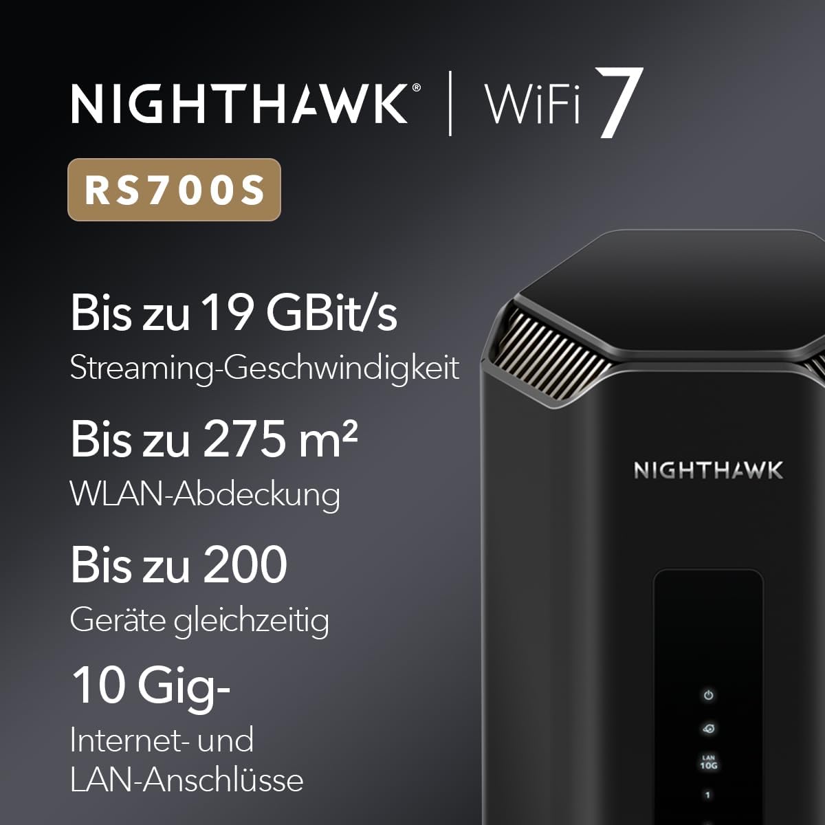 NETGEAR Nighthawk RS700S Tri-Band WiFi 7 Router – Ultraschnell, Sicher, Großflächig