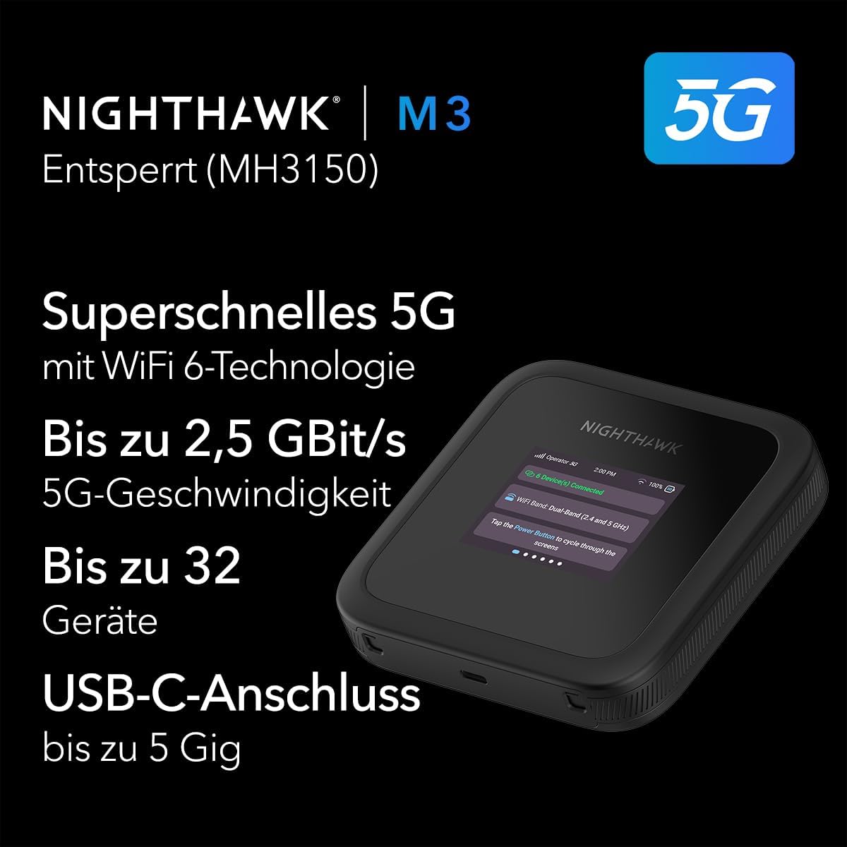 NETGEAR Nighthawk M3 Mobiler 5G WiFi 6 Router – Schneller, sicherer AX3600 Hotspot