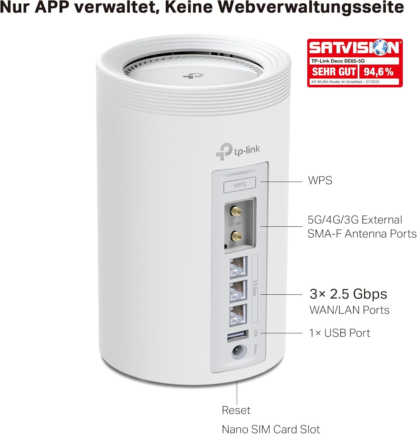 TP-Link Deco BE65-5G LTE WLAN Router: Tri-Band WiFi 7 Mesh, 5G SIM-Karte