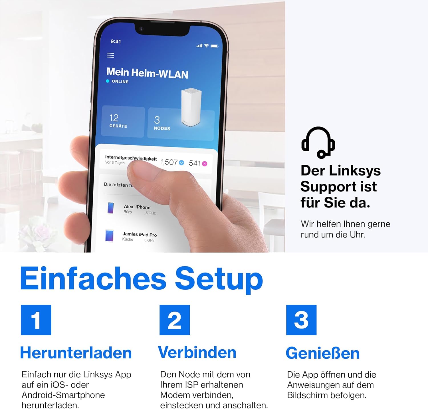 Linksys Velop AC6600 Tri-Band Mesh WLAN System 3er-Pack für 4+ Schlafzimmer