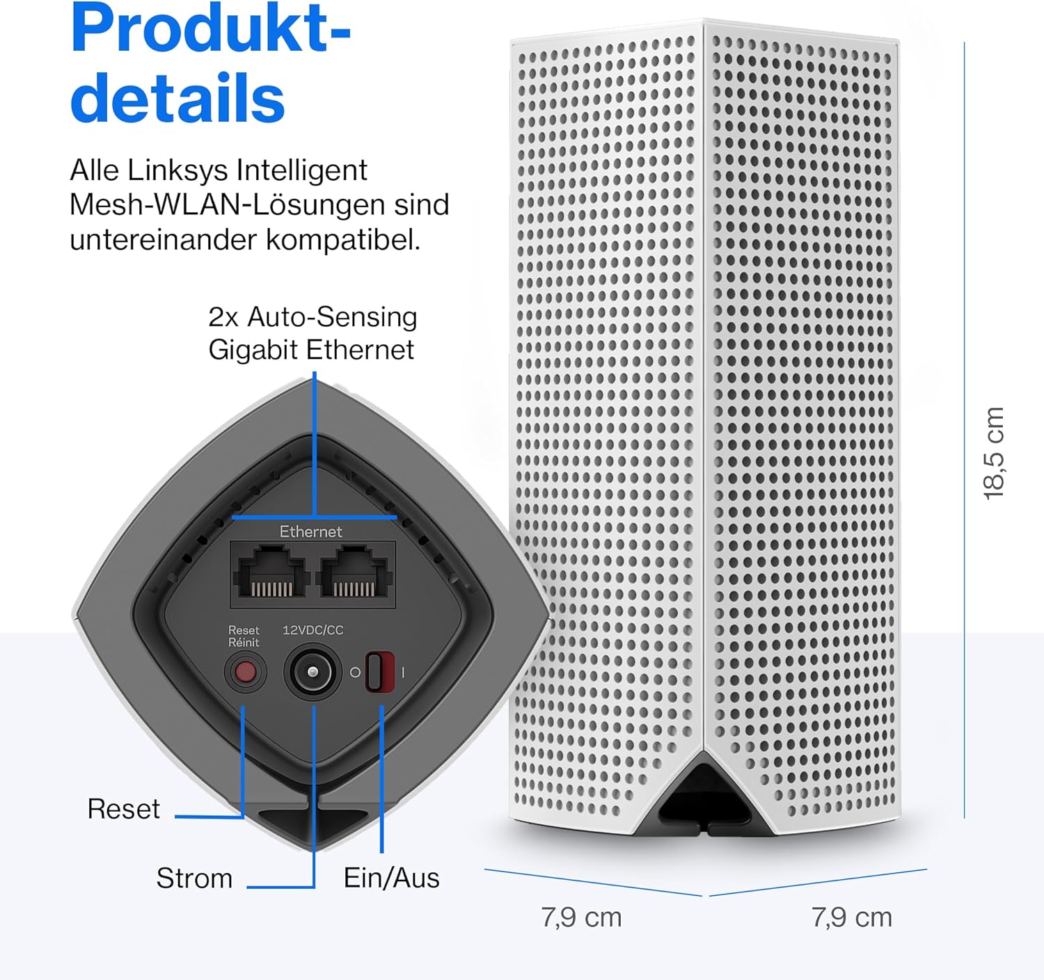 Linksys Velop AC6600 Tri-Band Mesh WLAN System 3er-Pack für 4+ Schlafzimmer